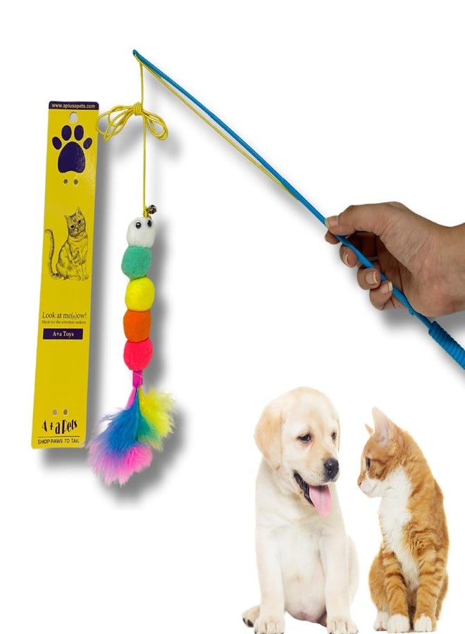A+a Pets لعبة تفاعلية من A+a Pets على شكل عصا للقطط مع ذيل من الريش، لعبة مناسبة للقطط والجراء والحيوانات الصغيرة (بوم) - Image 1